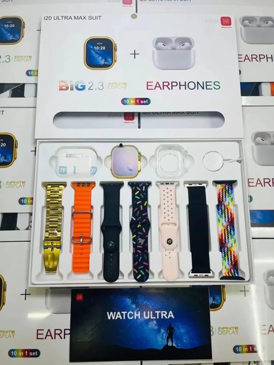 I20 ULTRA MAX SUIT SMART WATCH “7 STRAPS, 1 AIRPODS PRO AND 1 PROTECTIVE CASE”